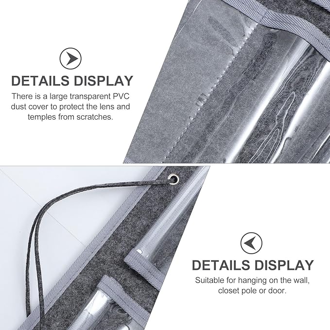 BESPORTBLE Wall Hanging Sunglasses Storage Pouch Grey Felt Dustproof Eyewear Organizer Bag for Bedroom Bathroom and Travel