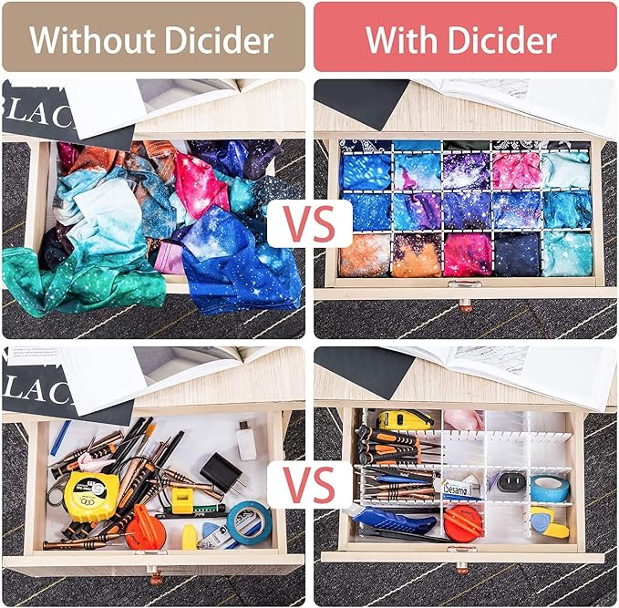40Pcs Drawer Dividers, Adjustable Drawer Organizer for Socks, Underwear, Makeup, Can Help Tidy Kitchen, Bedroom, Dresser White