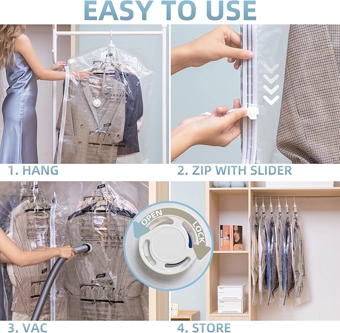 Hanging Vacuum Storage Bags, 6 Pack (41.3 x27.6 inch), Vacuum Seal Bags for Clothing, Garment Bags for Short Clothses, Jacket, Suits, Dresses, Closet Organizer Space Saving