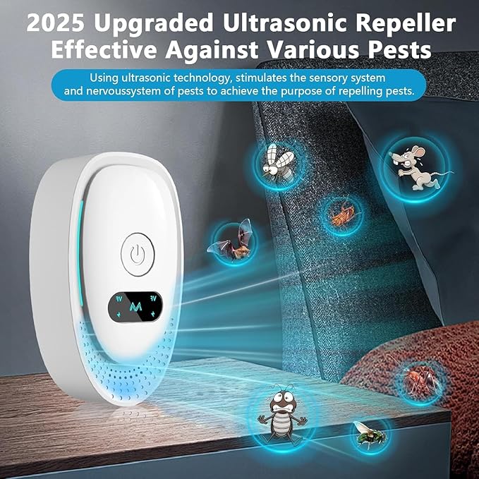 2025 Upgraded Ultrasonic Repeller & Insect Indoor Repeller, Mouse Repellent Ultrasonic Plug in for Rodent, Roach, Bugs, Ant, Electronic Pest Deterrent, 6 Packs, Whtie