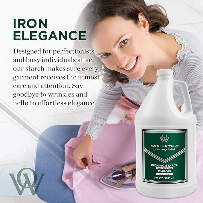 Oxford & Wells Premium Wrinkle Releaser Spray Starch - Ironing Spray, Fragrance-Free, Non-Aerosol Fabric Care - Non-Flaking, Non-Streaking, Gentle on Fabrics - Wrinkle Spray for Clothes - 128 Ounce