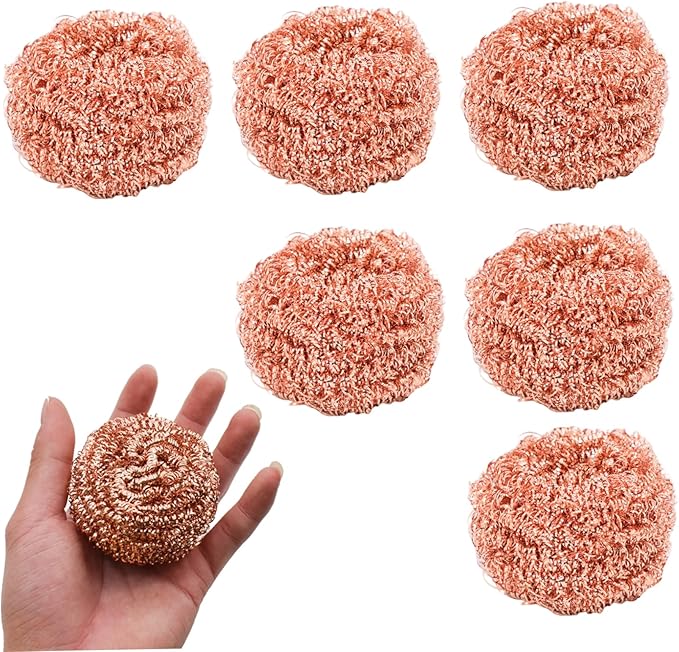 6Pcs Copper Scrubber, Heavy-Duty Non Scratch Copper Sponge Reusable Scouring Pads for Cast Iron, Stainless Steel, Oven Racks, Grills