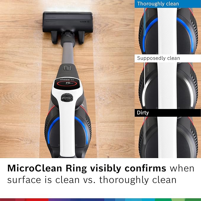 Bosch Unlimited 9 Cordless Stick Vacuum, 60-min Runtime, MicroClean Technology, >99.9% Dust Pickup, Dust Compression, HEPA Filter, Pet Hair, Carpets & Hard Floors, 3 Accessories, White