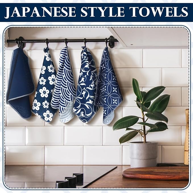 36 Pack Japanese Reusable Cleaning Cloths Washable Cotton Kitchen Towels for Home (Blue)