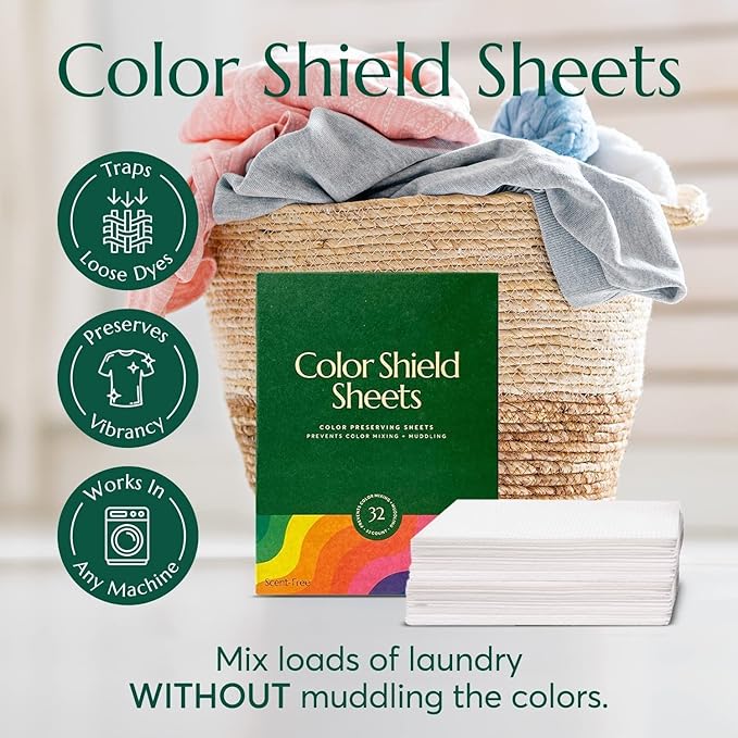 CLEANOMIC Color Shield Sheets (32 Sheets) - Color Preserving Laundry Sheets, Dye Absorbing, Prevent Color Mixing