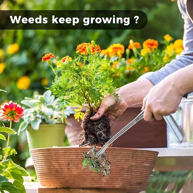 Gardening Hand Weeder Tools, 2025 New Weeding Artifact Uprooting Weeding Tool, 4-Teeth Garden Weed Puller Tool Stainless Steel Manual Weeders for Digging, Weed Removal