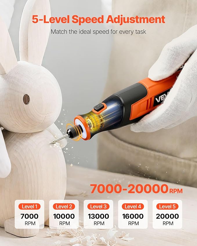 VEVOR 73-Piece Cordless Rotary Tool Kit, DC4V Portable Mini Power Rotary Tool, 5-Level Speed 7000-20000 RPM Multi-Purpose DIY Tools for Engraving, Sanding, Polishing, Carving, Cutting, DIY Crafts