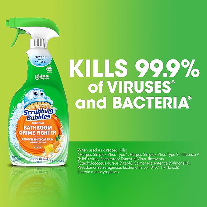Scrubbing Bubbles Bathroom and Shower Cleaner Disinfectant Spray, Bathroom Grime Fighter, Citrus Scent, 32oz (Pack of 2)