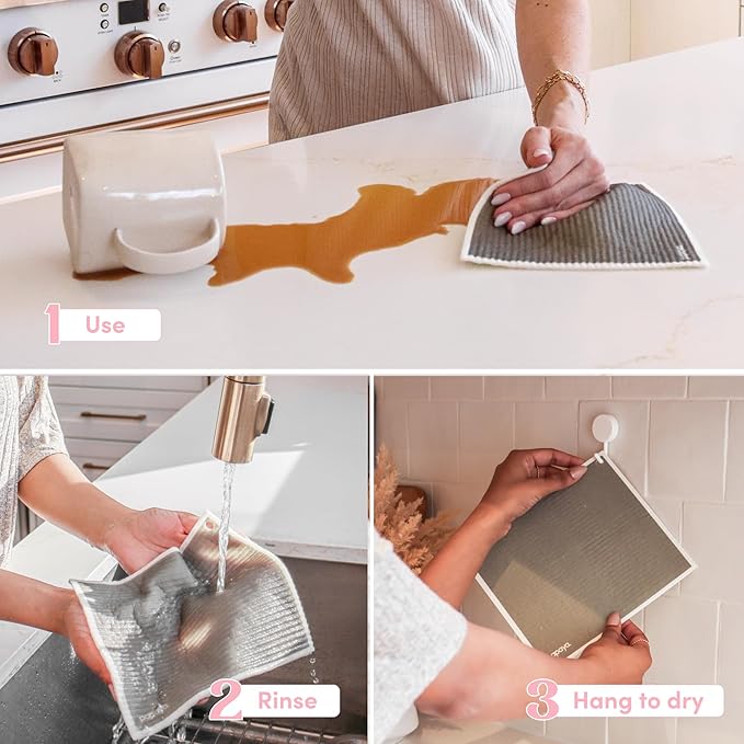 Papaya Reusable Paper Towels, Premium Swedish Dishcloths with Hook, Non-Scratch Reusable Paper Towel, 1 Sheet Replaces 17 Rolls - 2 Sheets, 1 Hook