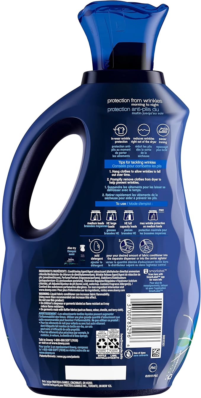 Downy WrinkleGuard Liquid Fabric Softener and Conditioner, Fresh, 48 fl oz 48 Loads, Pack of 2