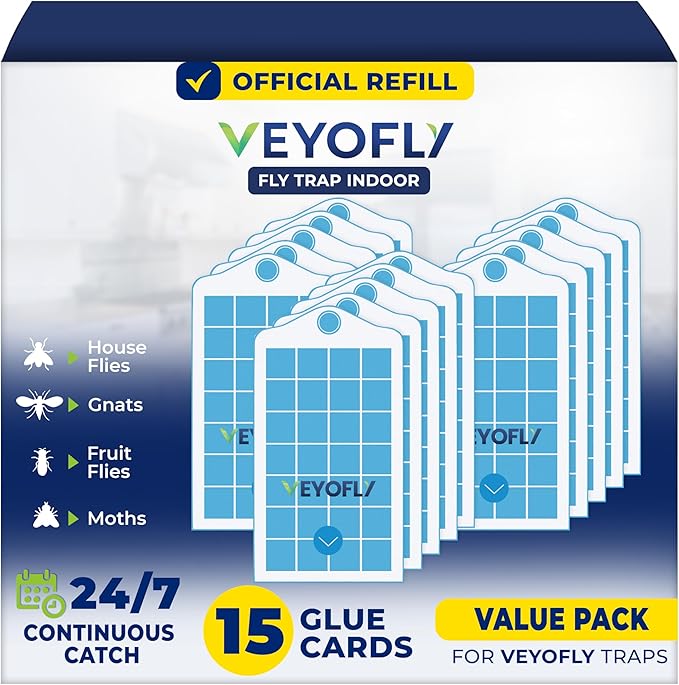 VEYOFLY Fruit Fly Traps for Indoors Refill, Gnat Traps for House Indoor, Fly Catcher, Fly Trap, Fly Trap, Plug in Catch for Fruit Flies, Moths, Gnats, Mosquito Trap (Pack of 15 Refills)