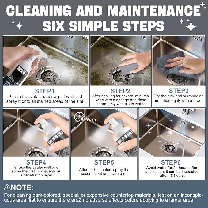 Granite Cleaner and Sealer for Granite Ceramic, Natural Stone Sinks, Restores Shine, Waterproof, All-in-One Cleaning Included 300g Granite Cleaner, 200ml Granite Sealer, 2 Sponges & Microfiber Cloth