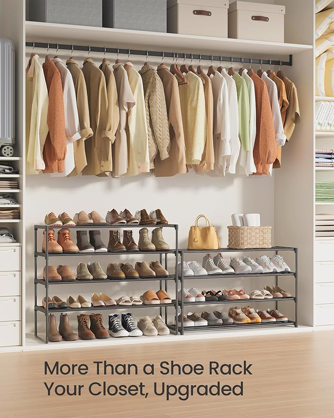 SONGMICS Shoe Rack, 8-Tier Shoe Organizer, Metal Storage Shelf, Upright or Upside Down, for 32-40 Pairs, Stackable, for Entryway, 11.8 x 36.2 x 56.5 Inches, Black ULSA308BH01