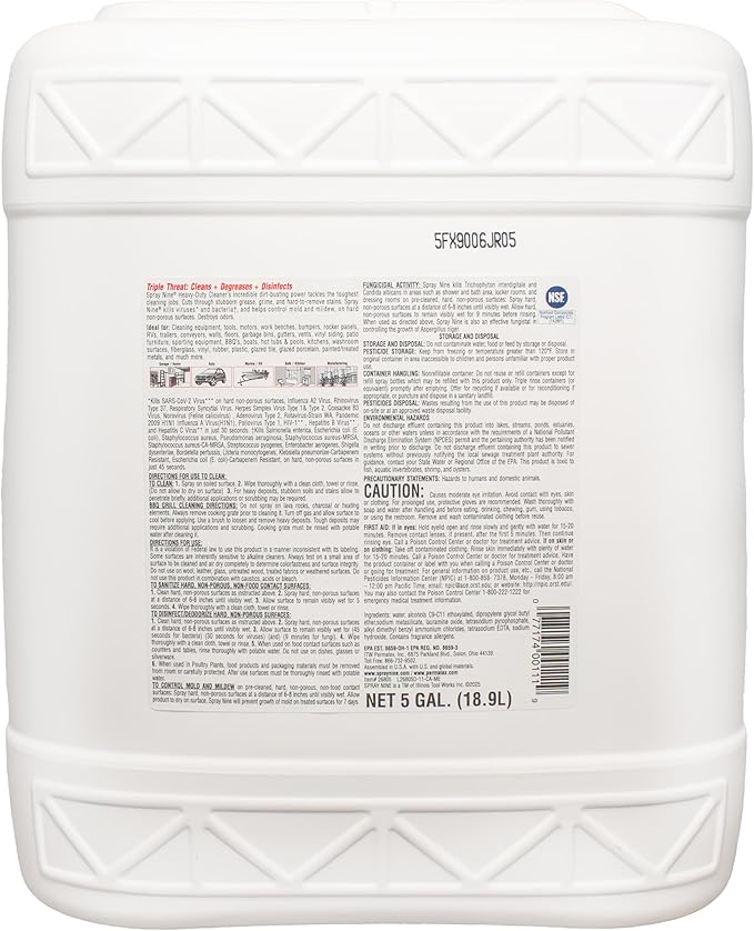 Spray Nine 26805 Heavy Duty Cleaner, Degreaser & Disinfectant for Home, Yard Equipment, Automotive & More - Refill for Spray Bottle 5 Gallon Pail (Pack of 1)