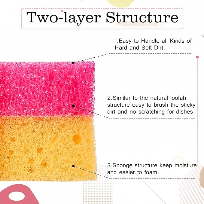 3 Pcs Dual Sided Scrub Sponge Multi Functional Cute Temperature Sensitive Non Scratch Dish Sponge for Washing Dishes Kitchen Bathroom(Flower,Pink)