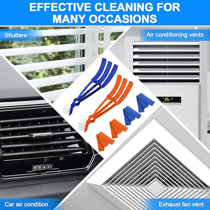 2 in 1 Window Blind Cleaner Duster Tool,Dual Brush Head,with 4 Removable and Washable Microfiber Sleeves, Shutter Cleaner Brush,Air Conditioner Keyboard Fan Duster Dirt Housekeeping Cleaner