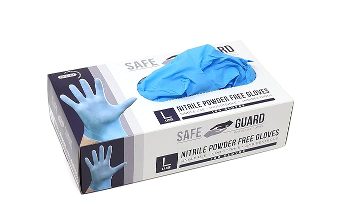 Safeguard Nitrile Disposable Gloves, Powder Free, Food Grade Gloves, (SYNCHKG082507), Box, Large (100 Count)