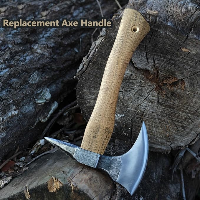 2 Pack Axe Handle Replacement for Camping Gardening Axe, 13in Hickory Hatchet Handle Replacement with Wooden and Steel Wedges Camping Essentials
