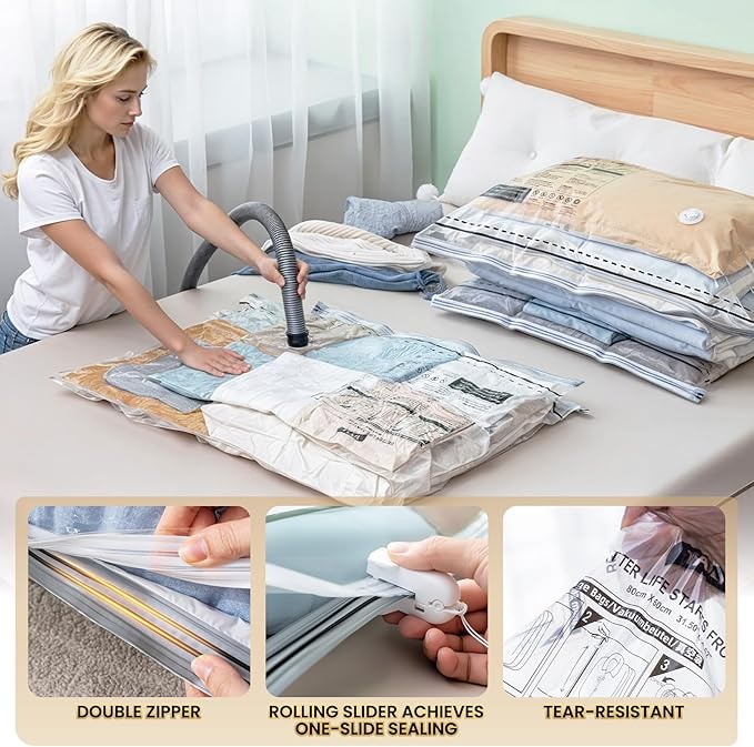 TAILI 4 Pack Vacuum Storage Bags, LONG SIDE ZIP (39x28 inch) Vacuum Seal Bags for Clothing, Jumbo Storage Space Saver for Beddings, Comforters, Blanket, Pillows and Clothes