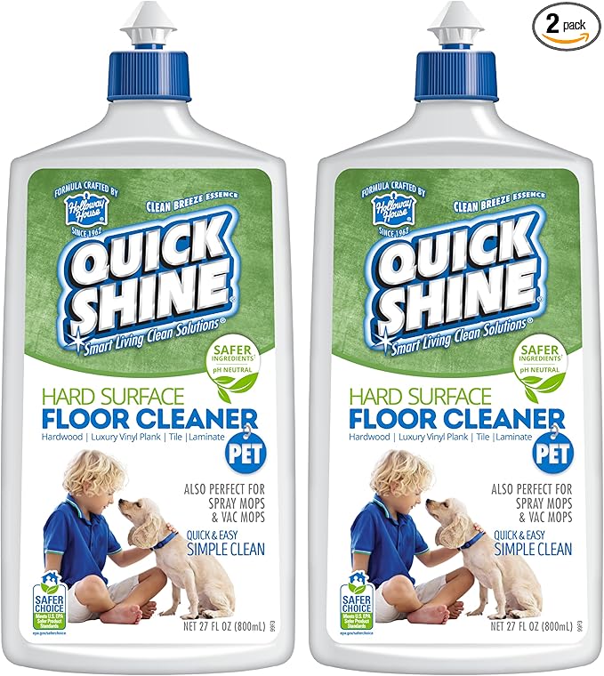 Quick Shine Hard Surface Pet Floor Cleaner 27 oz, 2Pk | Ready to Use, Removes Dirt, Streak Free, No Rinse | Hardwood, Laminate, Luxury Vinyl Plank LVT, & Tile | Safer for Kids, Pets & Our Environment