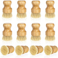 12 Pcs Bamboo Dish Scrub Brushes Kitchen Dishwashing Cleaning Brush Wooden Scrubbers Set Sisal Bristles Cleaner Scrubber for Washing Cast Iron Pan Pot Sink Spatula