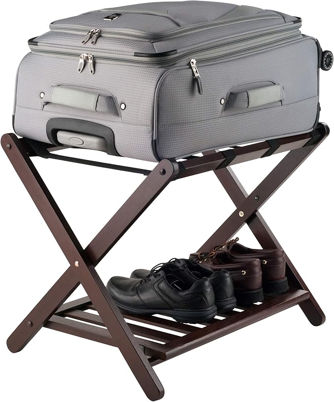 Winsome Remy Luggage Rack with Storage Shelf, for Guest Room, No Assembly, Cappuccino