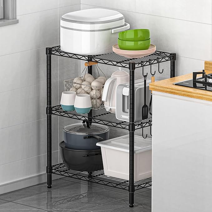 Folews 3-Tier Metal Shelf for Storage, Wire Shelving Unit Storage Rack Organizer Steel Utility Shelf for Kitchen Office Garage Pantry Laundry Organization(13.4D x 23.2W x 29.7H Inches)