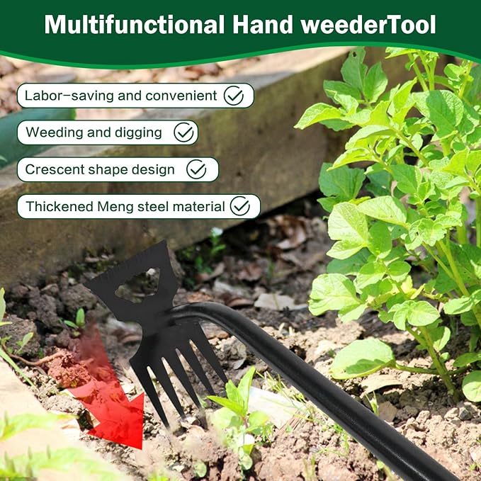 Weed Remover Tool,Portable Garden Weeder Tool,2026 New Gardening Weeding Tools,for Garden Hand Tools for Vegetable Gardening Backyard Farm Planting & Uprooting Weeding Tool (5 Teeth)