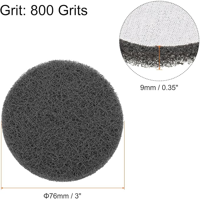 HARFINGTON 12pcs Scrubber Scouring Pads 800 Grits 3 Inch Drill Power Brush Hoop and Loop Surface Conditioning Disc Drill Scuffing Disc Scrub Pads for Home Kitchen Cleaning, Grey