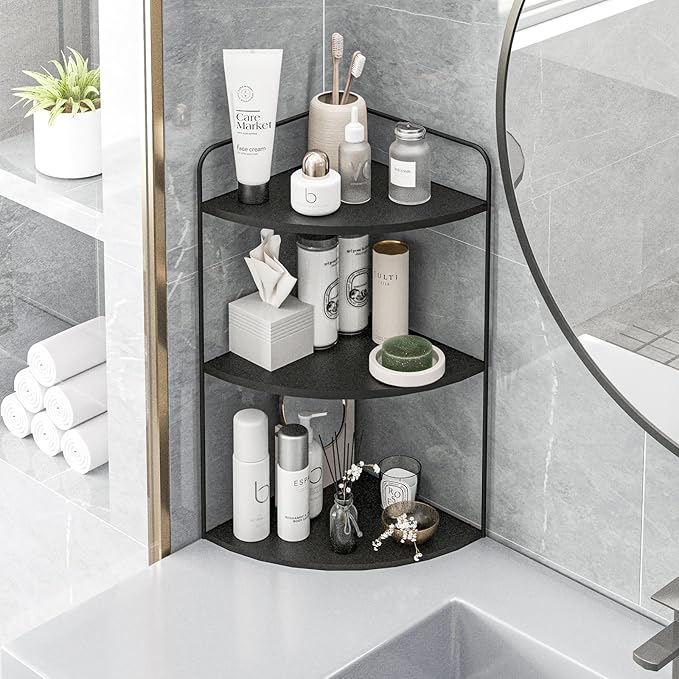 Forest Angle Bathroom Counter Organizer,Countertop Organizer,Vanity Organizers,Bathroom Storage,Bathroom Sink Caddy,Counter Shelf,Corner Counter,Corner Shelves(Black)
