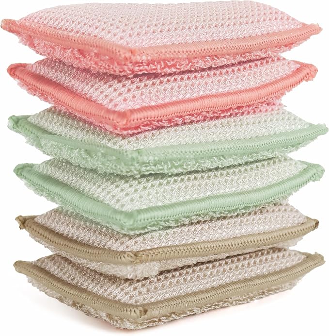 KMAKII Bamboo Kitchen Sponges Dish Sponge Super Absorbent Natural Dish Sponges,3 Color, Pack of 6
