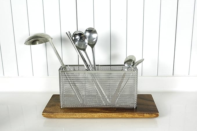 LENITH Kitchen Utensil Chopsticks Perforated Holder with Hooks - 304 Stainless Steel Storage for Organizer Dishwasher Safe (Large Rectangle)