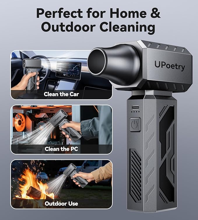 Compressed Air Duster, 130000RPM Electric Air Duster Brushless Motor with Stepless Speed Adjustable, Rechargeable Fast Charging Cordless Mini Air Blower for PC, Keyboard, Car, Home & Outdoor (Grey)