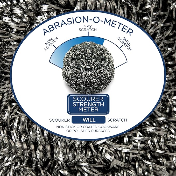 Stainless Steel Wool Scourer -Jumbo Sized- 2 Pack, 35 Grams, by LOLA, Curled Flat Wire, Cleans Caked On & Baked On Messes on Cookware