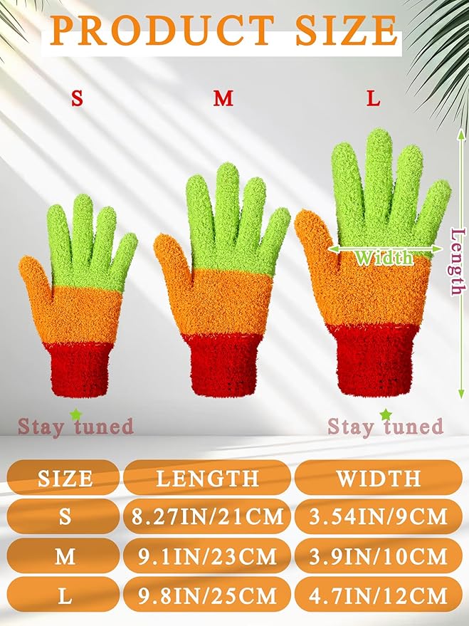 Patelai 3 Pairs Microfiber Plant Dusting Gloves Leaf Cleaning Gloves for Indoor Plants, Blinds, Furniture, House (Colorful,Medium)