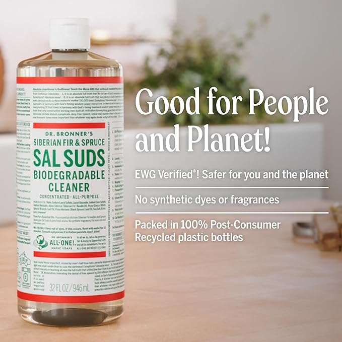 Dr. Bronner's Sal Suds Biodegradable Cleaner (16 Ounce, 2-Pack) – All Purpose Pine Mop Detergent for Floors, Laundry & Dishes, Multi Surface Concentrate, Heavy-Duty Degreaser
