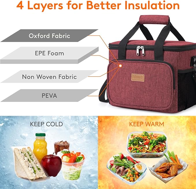 Lifewit Large Lunch Bag, Insulated Lunch Box, Soft Cooler Cooling Tote for Adult Men Women, Burgundy 24-Can (15L)