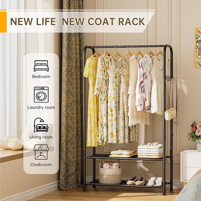 Golpart Clothes Garment Coat Rack Drying Clothing Racks Metal Freestanding for Hanging Clothes Portable Closet for Laundry Bedroom Black