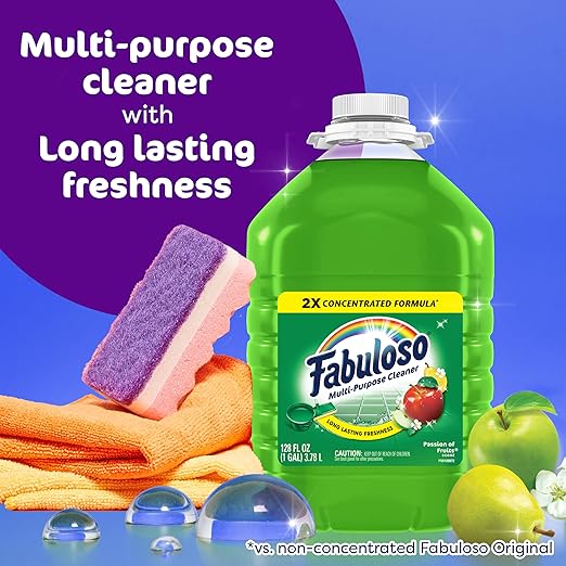 Fabuloso 2X Multi-Purpose Cleaner, No Rinse Floor Cleaner, Long-Lasting Freshness, Passion of Fruits Scent, 128 fl oz