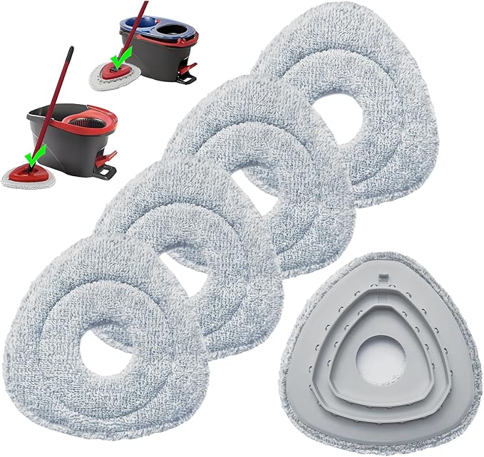 Flat Mop Head Replacements for Ocedar, Microfiber Mopping Head Refill for O-Cedar EasyWring and RinseClean Sys, 4 Pack Flat Spin Mop Pads & 1 Plastic Pad for Cleaning Floor, Wall, Ceiling