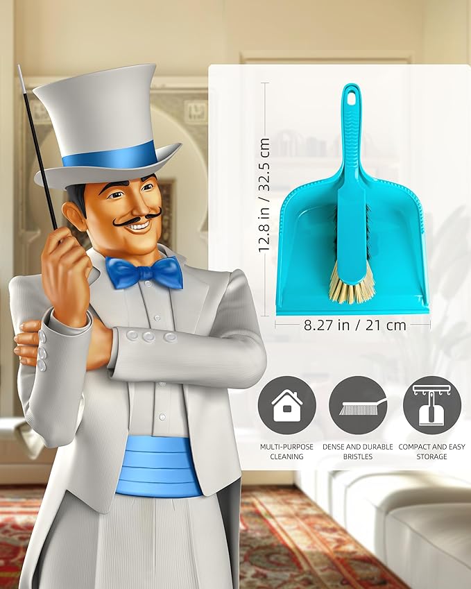 MR.SIGA Dustpan and Brush Set, Pack of 2 Set, Blue & Grey