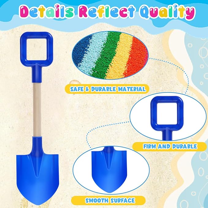 Honoson 24 Pack 16 Long Beach Spades Sand Shovels Toys Gardening Tools Sets Sandbox Sturdy Scoop Durable Wood Handle ABS Plastic Spade for Garden Sand Snow Backyard Summer Favors (Bright Color)