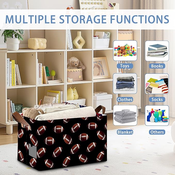 American Football Collapsible Storage Box,Organizer Bin with Handles for Room Decoration,Bins Book Basket Box 17x11.5x10Inch