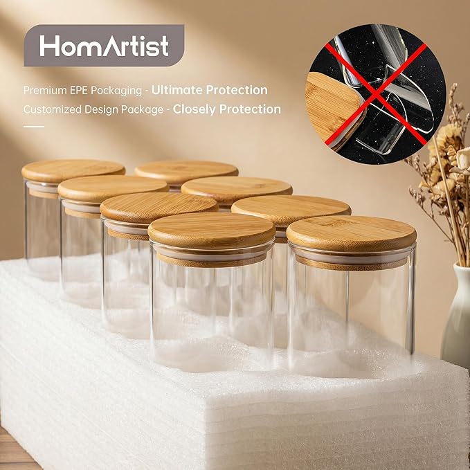 45oz - 3 Pack Glass Jars with Bamboo Lids, Glass Pantry Storage Containers with Airtight Lids, Round Air Tigh Food Storage Canisters for Cereal, Pasta, Flour, Sugar, Rice, Best for Kitchen Organizer