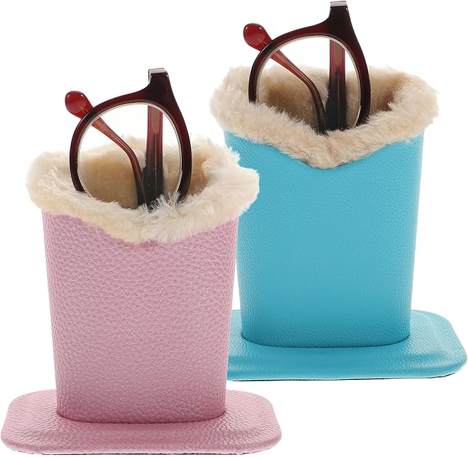 BESPORTBLE 2pcs Pu Leather Eyeglasses Display Stand with Plush Liner, Sunglasses Holder for Desktop, Double Eyewear Organizer Suitable for Home and Office Use