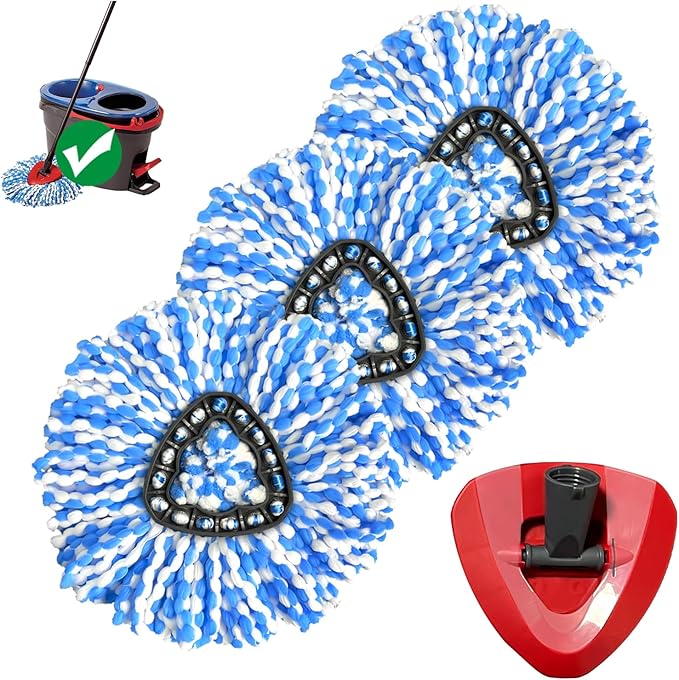 Mop Head Replacement, Microfiber, Easy to Replace, Include 3pcs Mop Replace Heads, 1 Extra Mop Replacement Base, 313