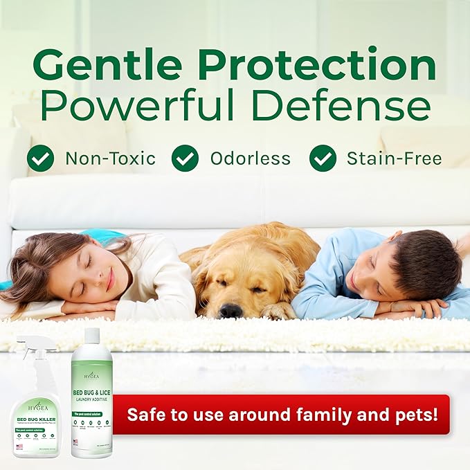 Hygea Natural Bed Bug & Lice Elimination Combo Kit - Includes 24 oz lice & Bed Bug Spray and 32 oz Lice & Bed Bug Laundry Additive - Gentle Formula