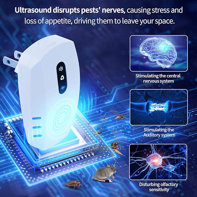 2025 Upgraded Ultrasonic Pest Repellent Indoor Insect Repeller, Pest Control, Repellent Roach, Mouse, Bugs, Mosquito, Mice, Spider, Ant, Rodent Repellent Ultrasonic Plug in, 3 Mode Switching, 6 Packs