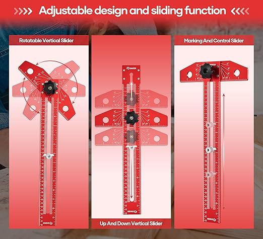 Saker Woodworking Scriber Marking Line Ruler, Adjustable Aluminum Alloy Sliding T-Square Ruler,Precision Line Drawing aid Ruler with Angle Adjustment Scale