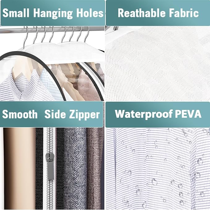 Liuoud Clear Garment Bag for Hanging Clothes 10” Gusseted, (40&50") Suit Bags for Open Closet Storage Plastic Clothes Cover for Coat, Dress, Shirts, Fur, Jacket, Wardrobe Protectors, 4 Pack